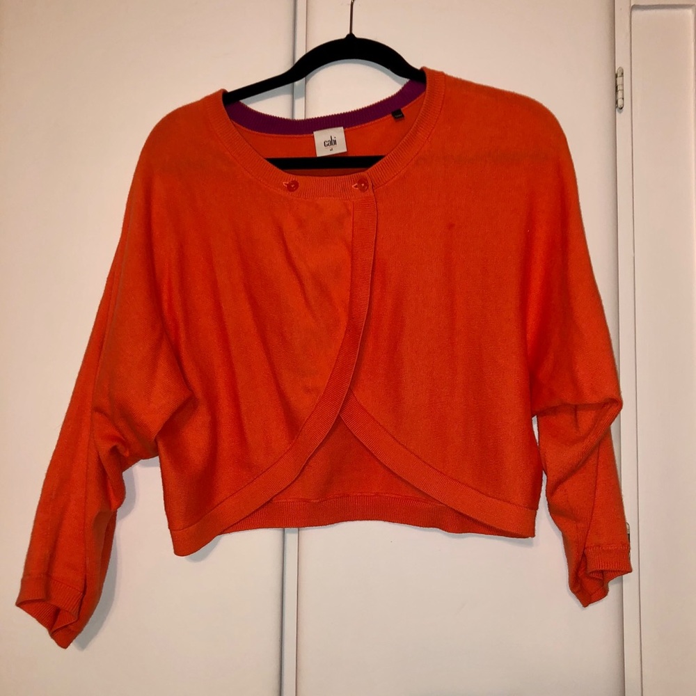Orange CAbi cropped cardigan/shrug